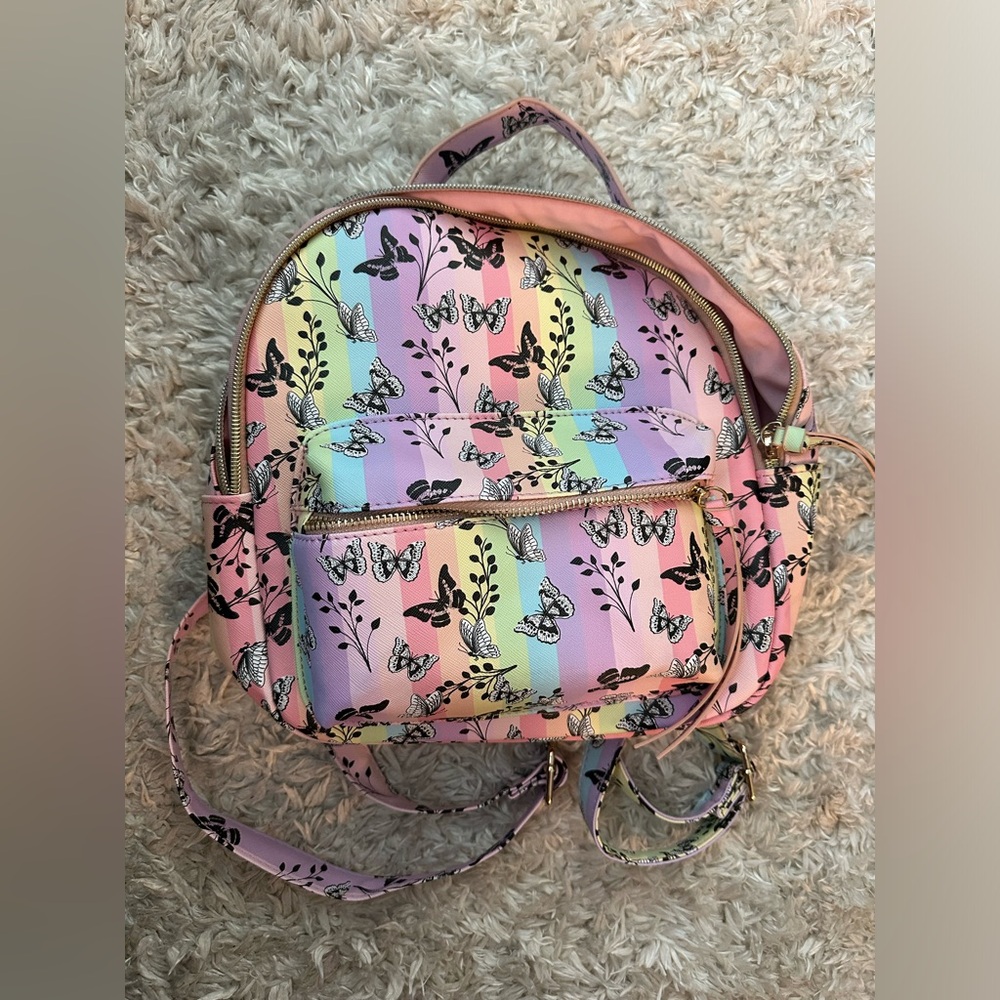 Pastel Pink Rainbow Butterfly Mini Backpack